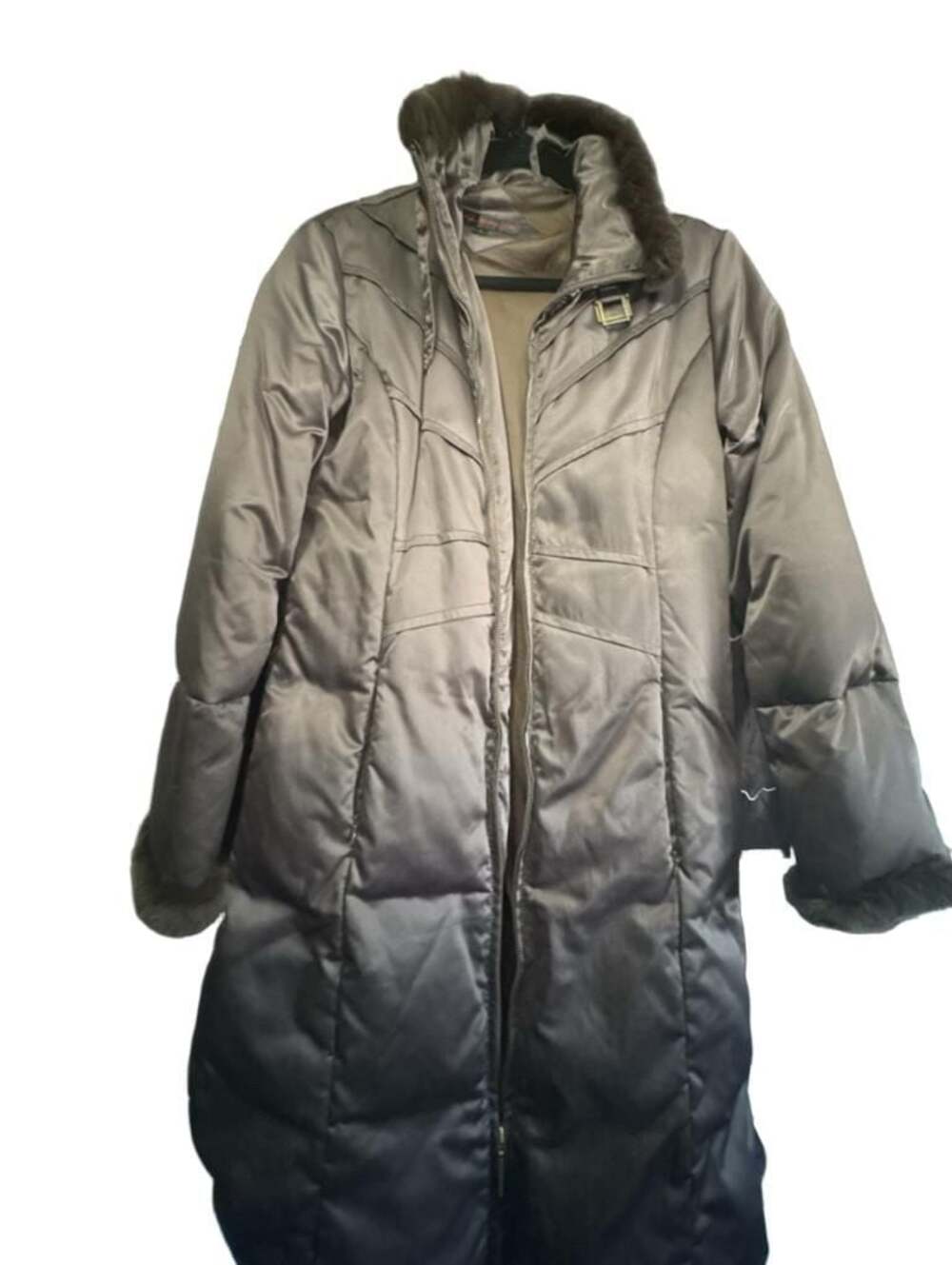 Via Spiga dark brown long puffer coat with rabbit fur trim 70% down 30% waterfow